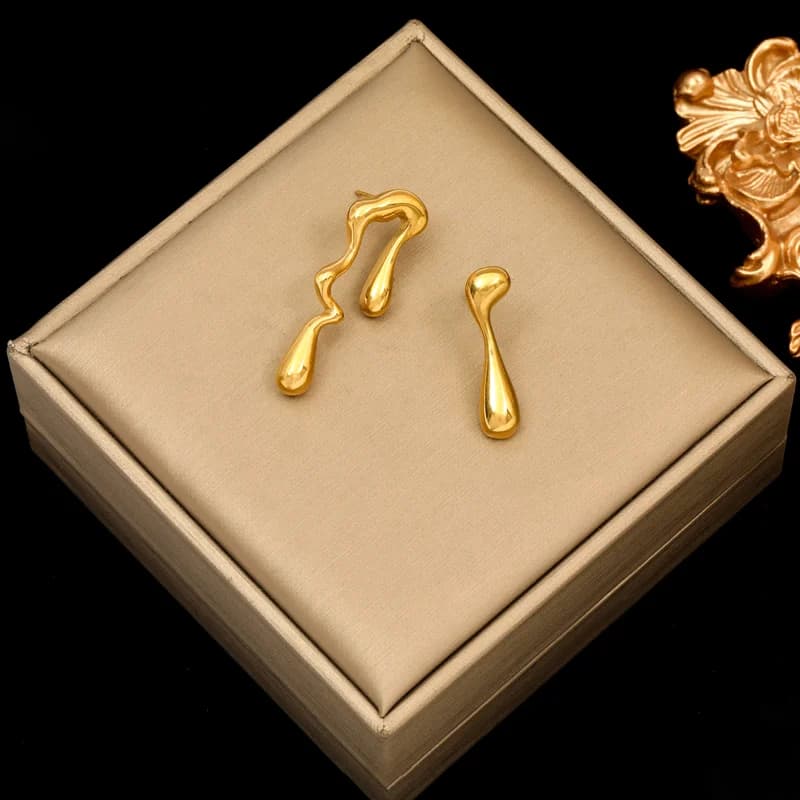 Stainless Steel Gold Long Dangle Earrings