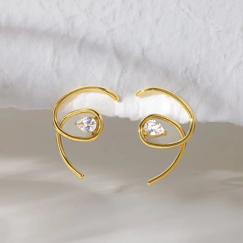 Gold Feather Leaf Drop Dangle Earrings