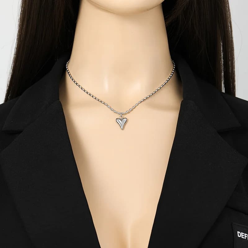 Heart Love Necklace and Earrings Set, Silver