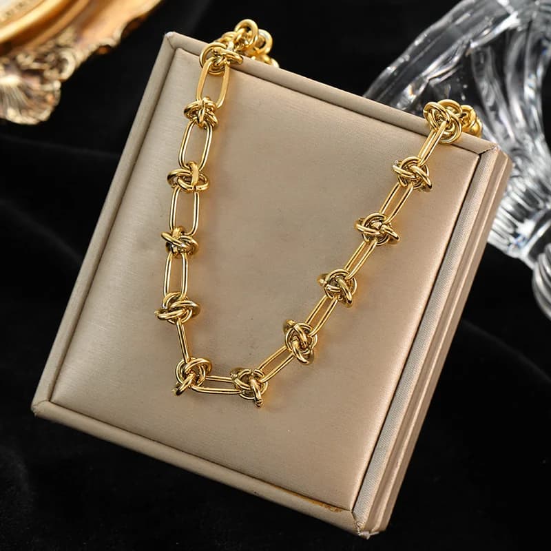 316L Stainless Steel Gold Color Watch Chain Necklace and Bracelet Set