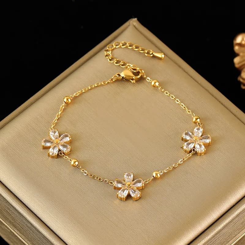 316L Stainless Steel Colorful Flower Cubic Zirconia Bracelet