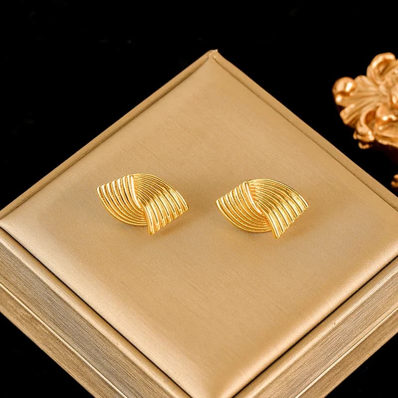 Golden Smooth Oval Stud Earrings, Stainless Steel