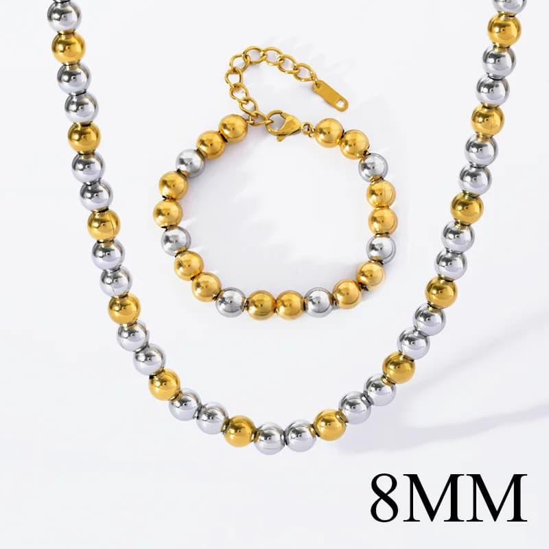 Gold and Silver Solid Bead Necklace Bracelet Set
