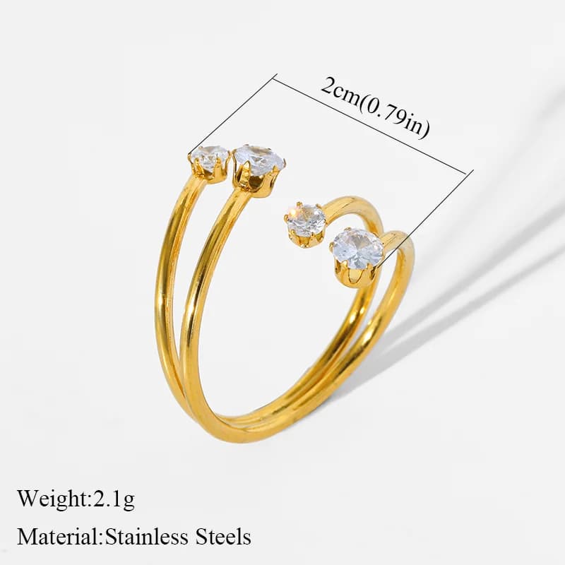 Stainless Steel White Zircon Cuff Open Ring