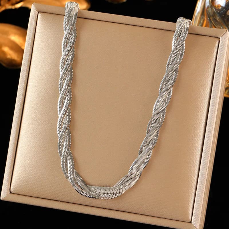 Cross Woven Chain Necklace and Bracelet Set
