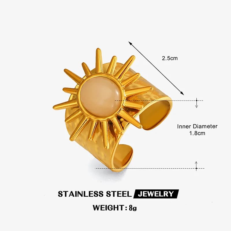 Stainless Steel Vintage Oval Stone Adjustable Ring