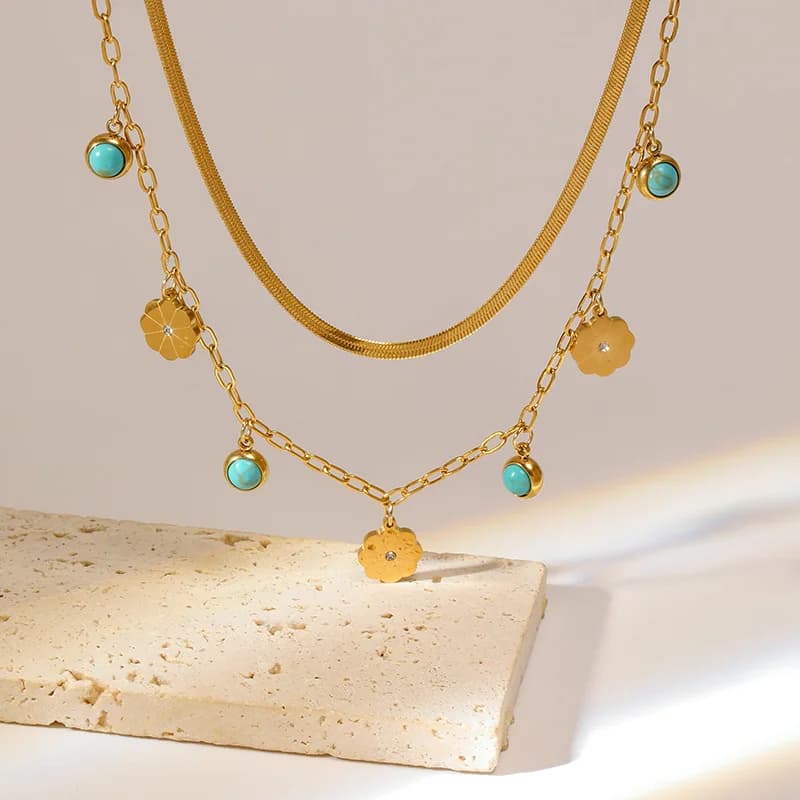 Multilayer Green Stone Pendant Choker Necklace