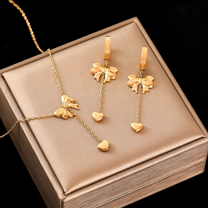 Star Flower Bear Necklace and Earrings Set