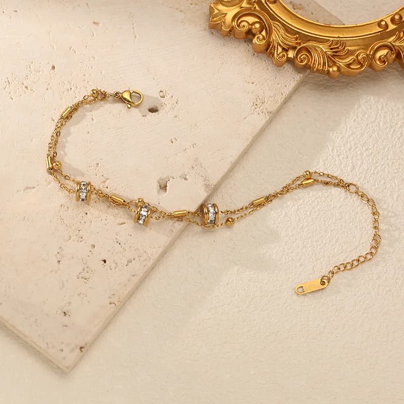 18K Gold Plated Synthetic Zircon Beaded Bracelet