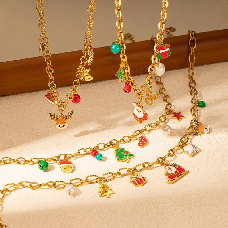 Christmas Snowman Reindeer Tree Pendant Necklace