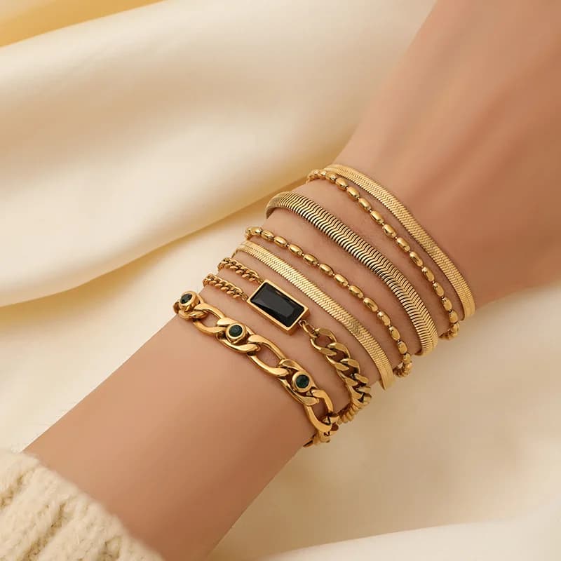 Stainless Steel Gold Multilayer Wide Bracelet