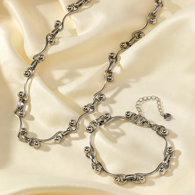 316L Stainless Steel Silver Bead Chain Jewelry Set