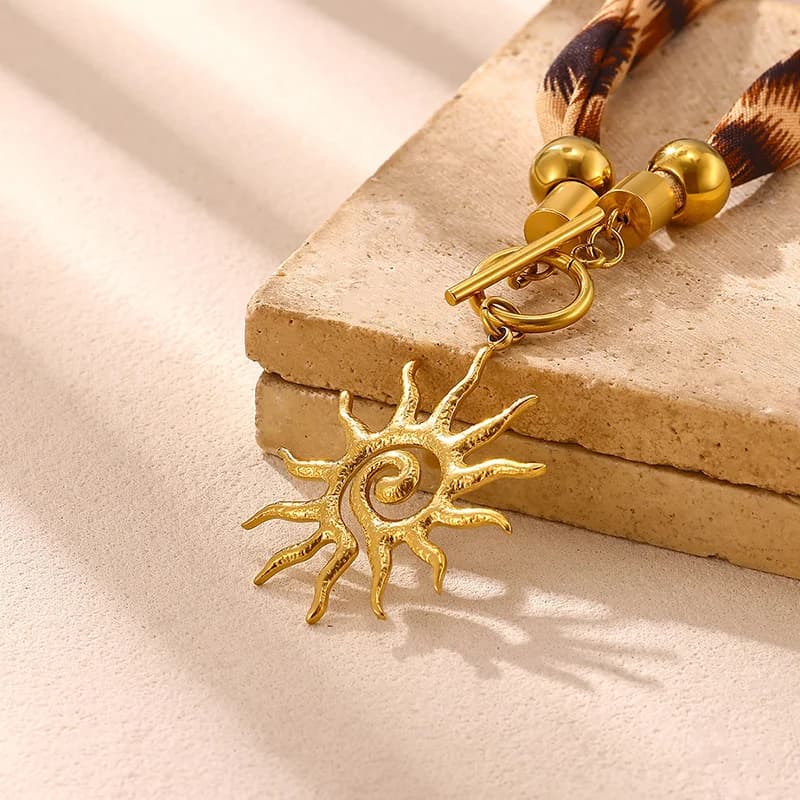 Vintage Sun Pendant Scarf Necklace