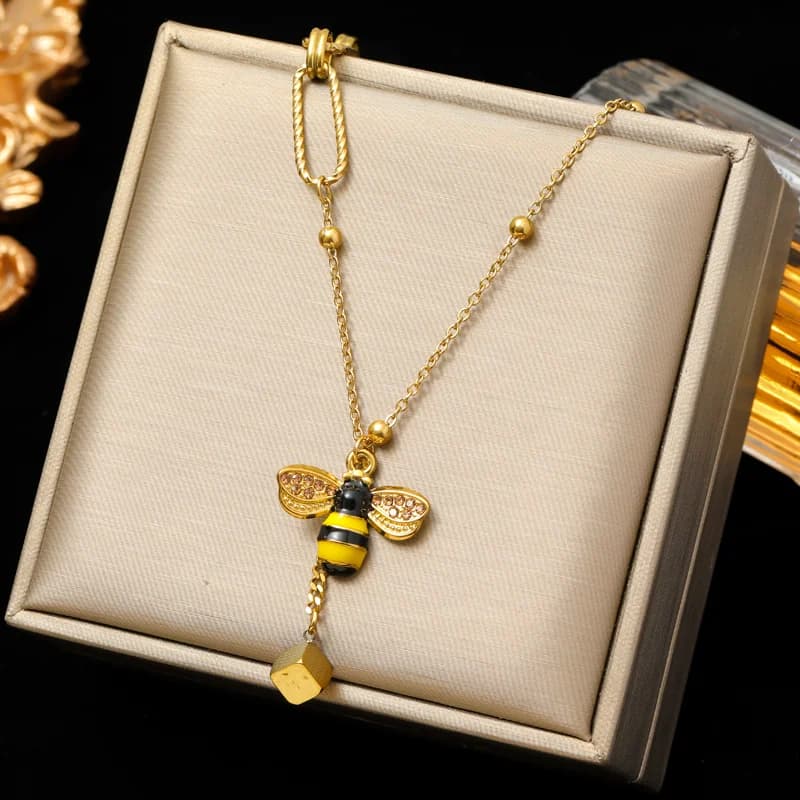 Stainless Steel Gold Double Heart Pendant Necklace