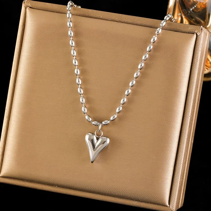 Heart Love Necklace and Earrings Set, Silver