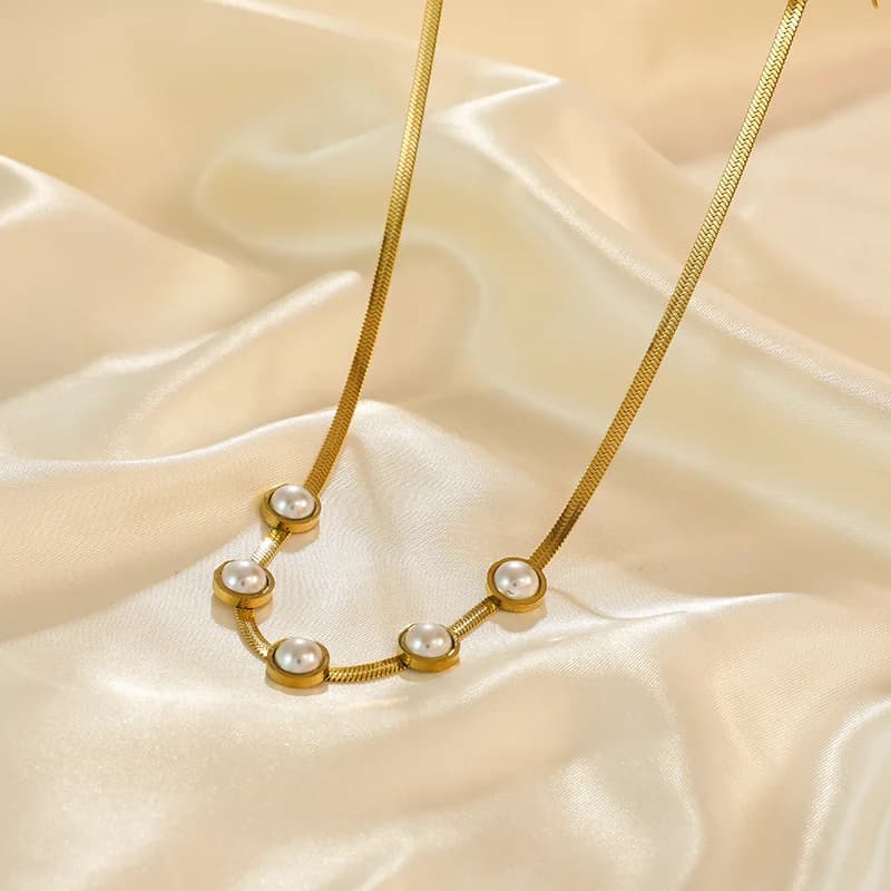 Gold Color Round Pearl Choker Necklace
