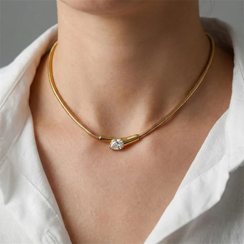Snakehead Necklace with Zircon, Stainless Steel