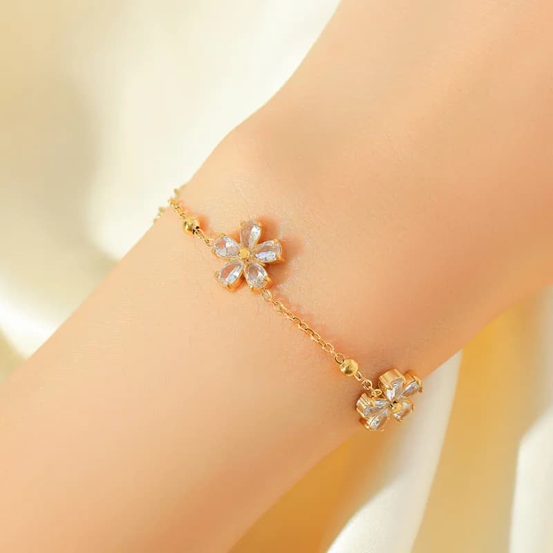 316L Stainless Steel Colorful Flower Cubic Zirconia Bracelet