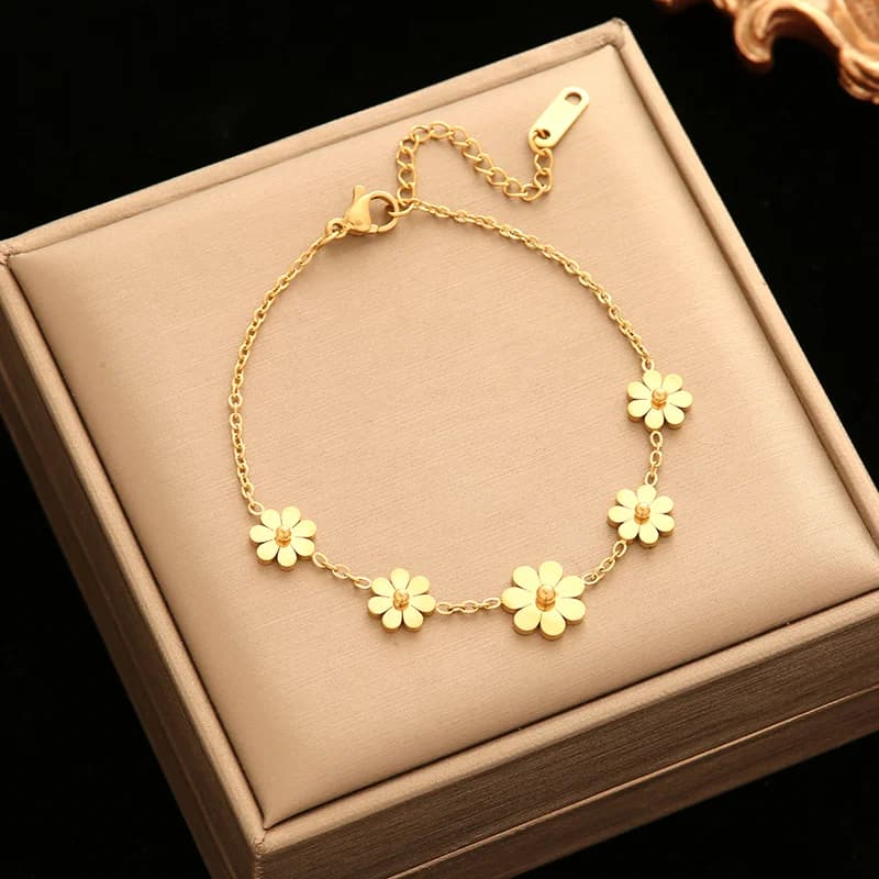 Flower Petals Charm Bracelet, Gold Color