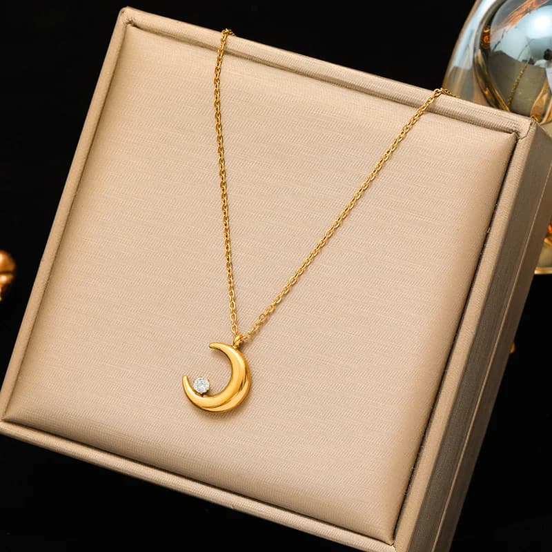 316L Stainless Steel Gold Plated Teardrop Cubic Zirconia Necklace