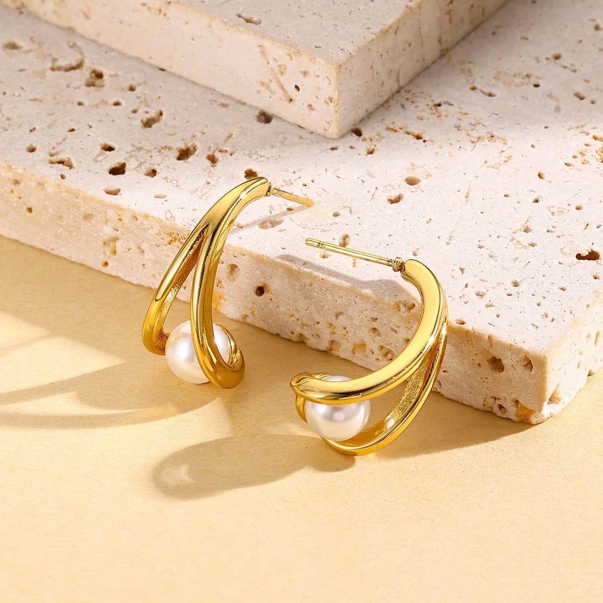 Creative Pearl Drop Earrings, 18K Gold Plated