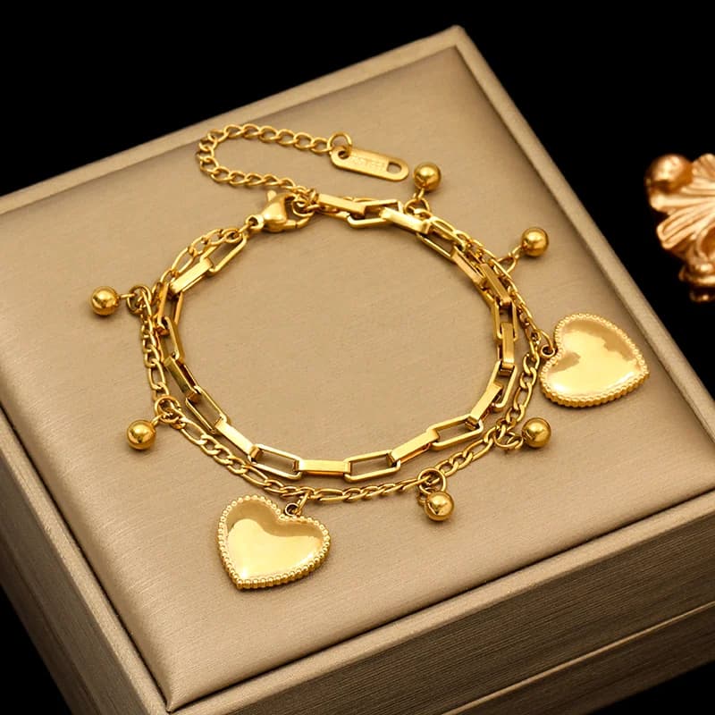 Reversible Heart Charm Bracelet, Gold Plated