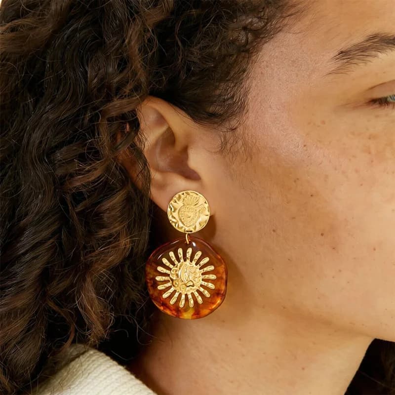 Exaggerated Resin Sun Stud Earrings in Stainless Steel