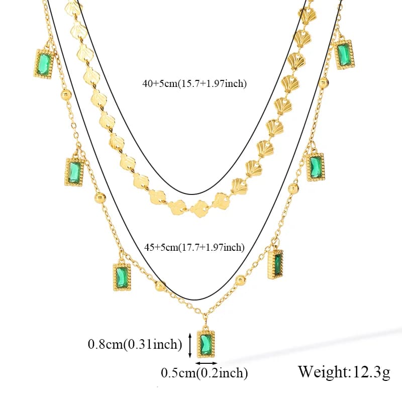 Square Green Crystal 2-Layer Necklace