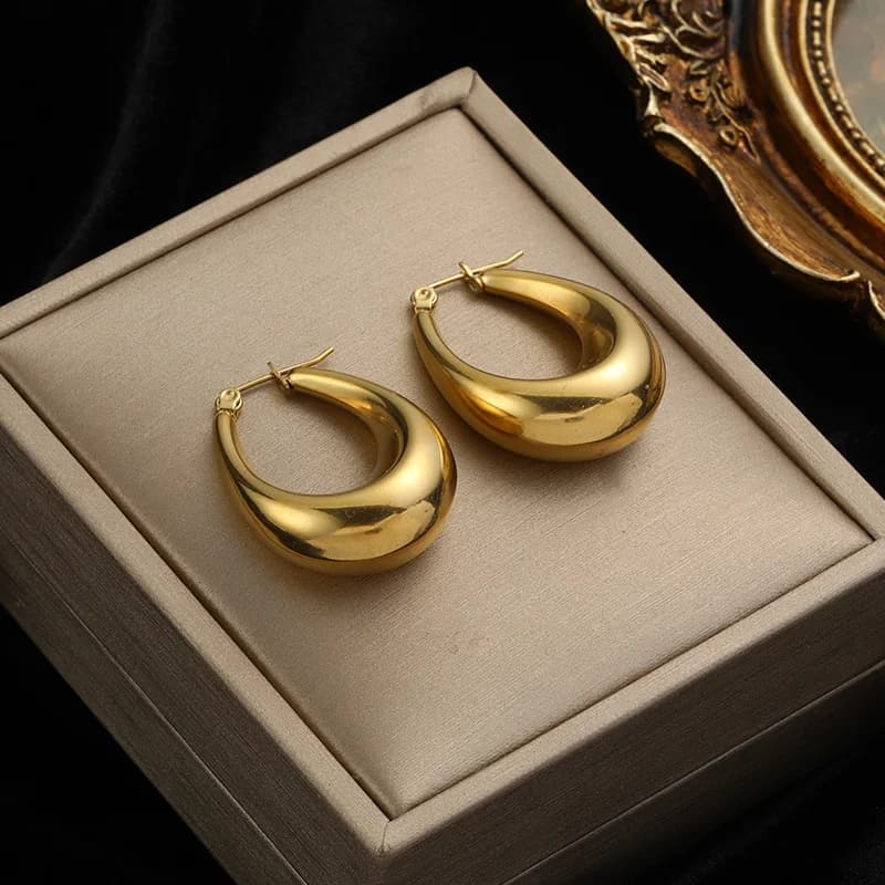 Gold Color Hollow Hoop Huggie Earrings