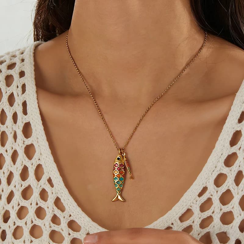Stainless Steel Colorful Fish Pendant Necklace