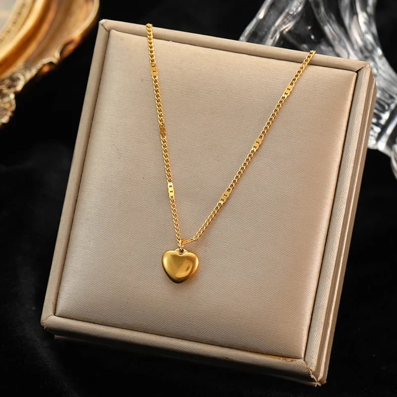 Gold Heart Pendant Charm Necklace