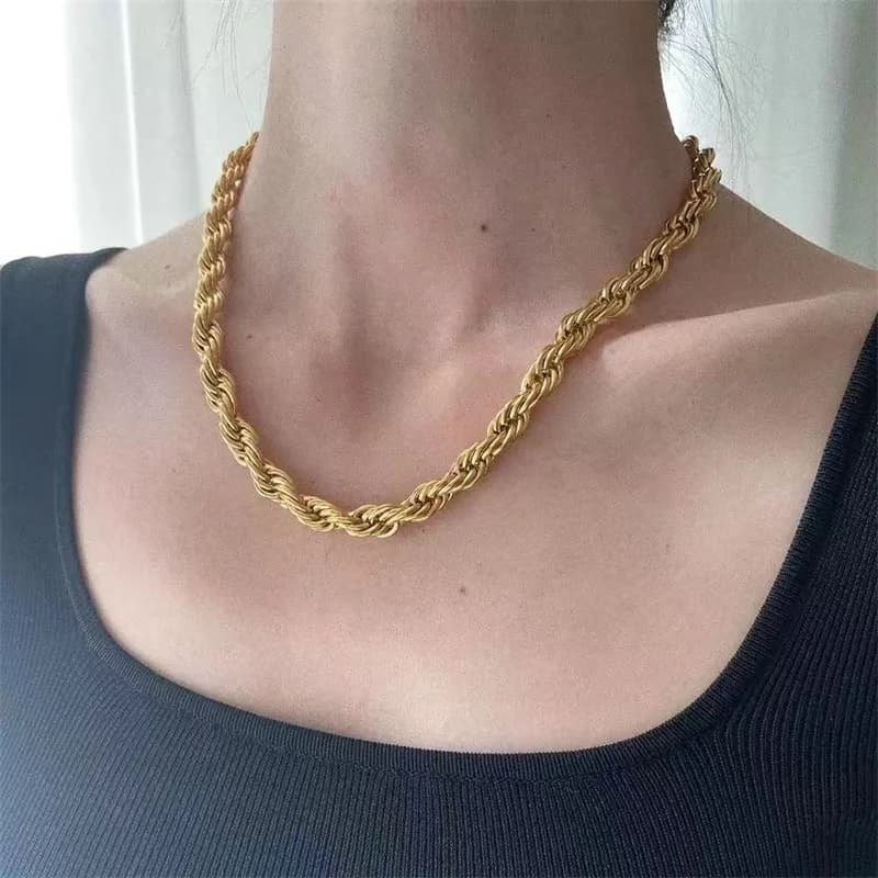 Twist Chain Statement Collar Necklace, Gold Plated