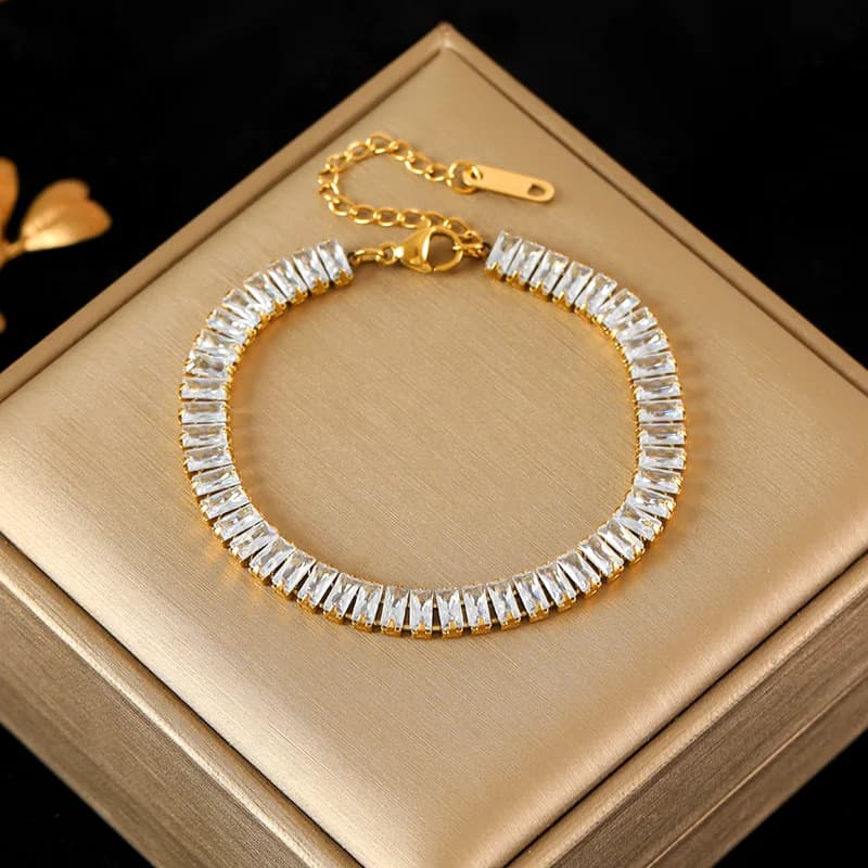 Stainless Steel Gold Double-Layer Zirconia Bracelet