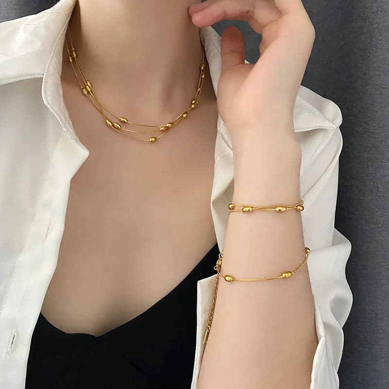 Multi-Layer Stainless Steel Necklace, Gold/Silver