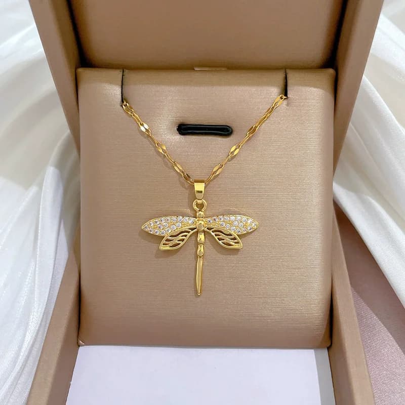 316L Stainless Steel Zircon Leaf Pendant Necklace