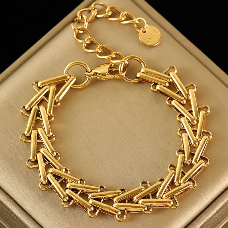 Stainless Steel Rhinestone Lock Charm Bracelet