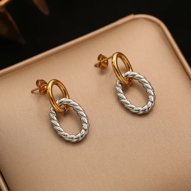 316L Stainless Steel Two-Tone Geometric Stud Earrings