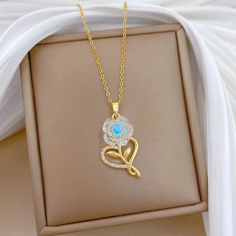 Blue Flower Pendant Necklace