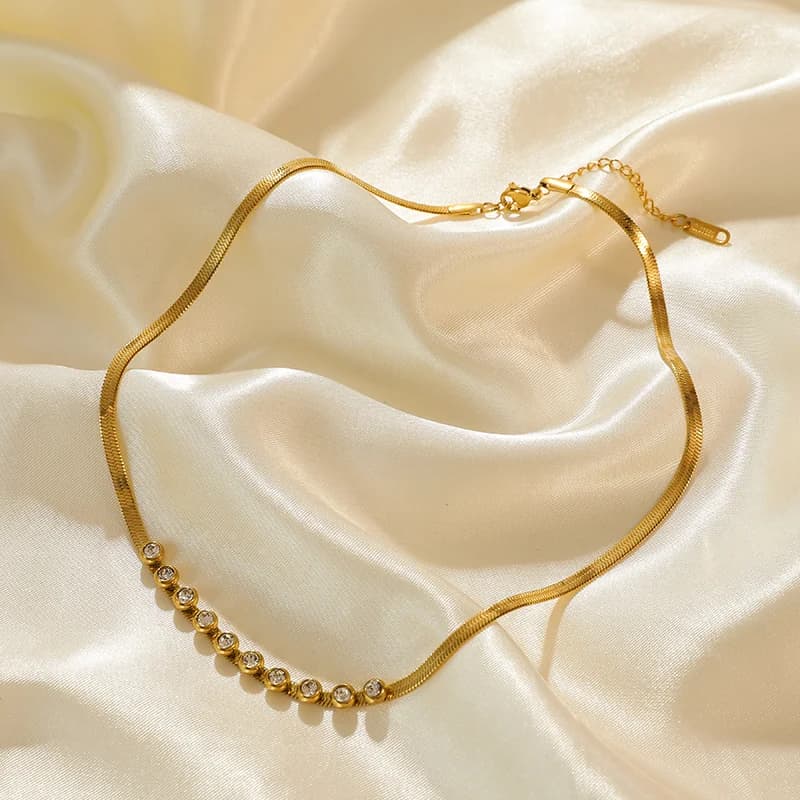 Gold Color Zircon Chain Choker Necklace