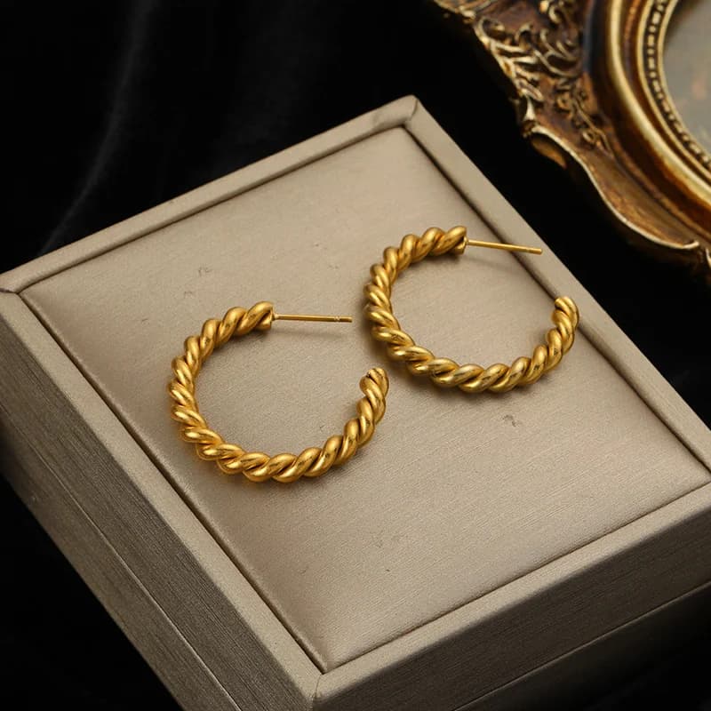 Gold Color Hollow Hoop Huggie Earrings