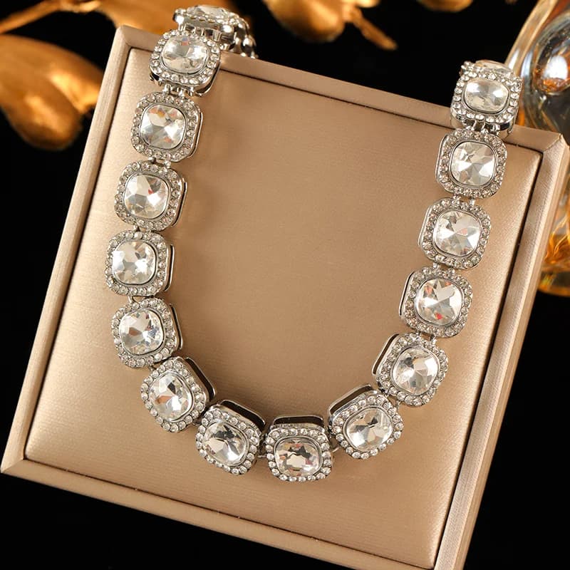 Large Zircon Cuban Chain Necklace and Bracelet Set