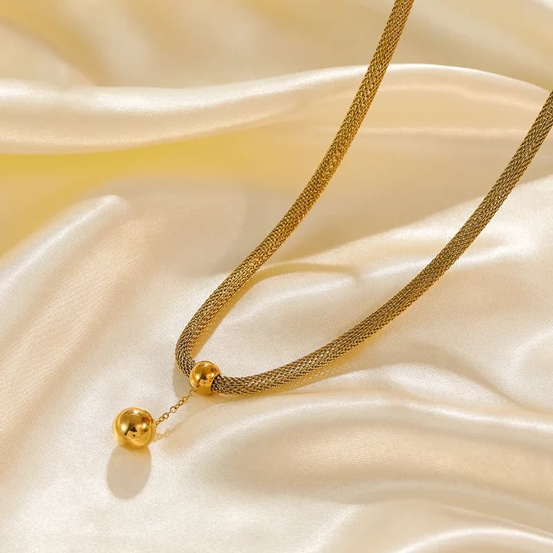 Bead Pendant Necklace and Earring Set, Gold