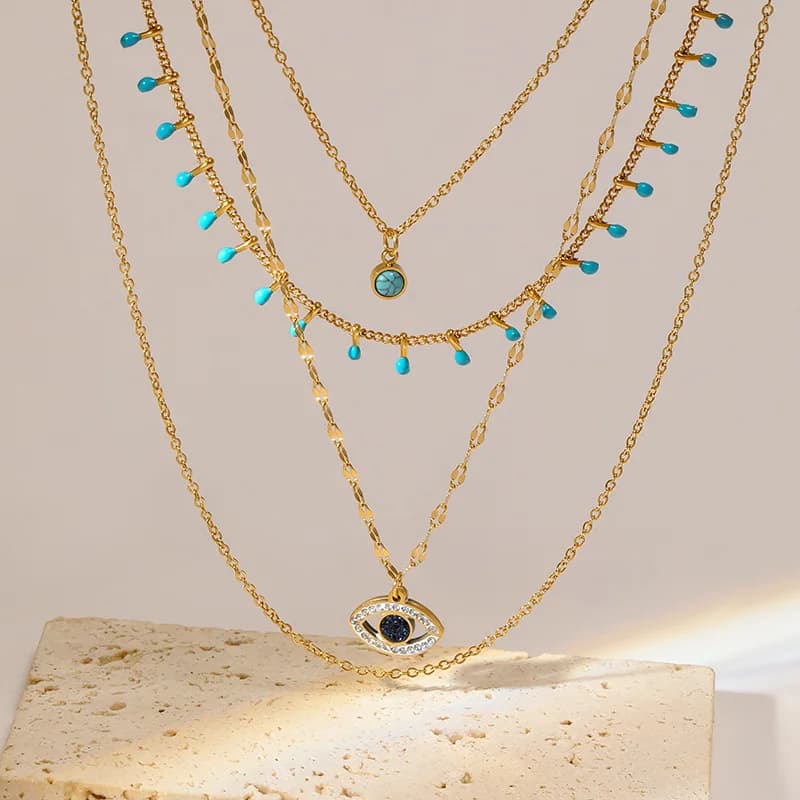 Multilayer Blue Eyes Pendant Necklace