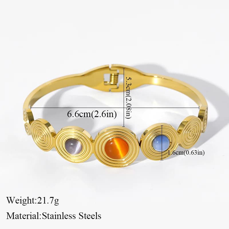 Round Colorful Stone Bangle Bracelets in Stainless Steel