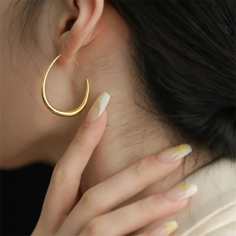 C-Shape Stud Earrings, Gold Plated Stainless Steel