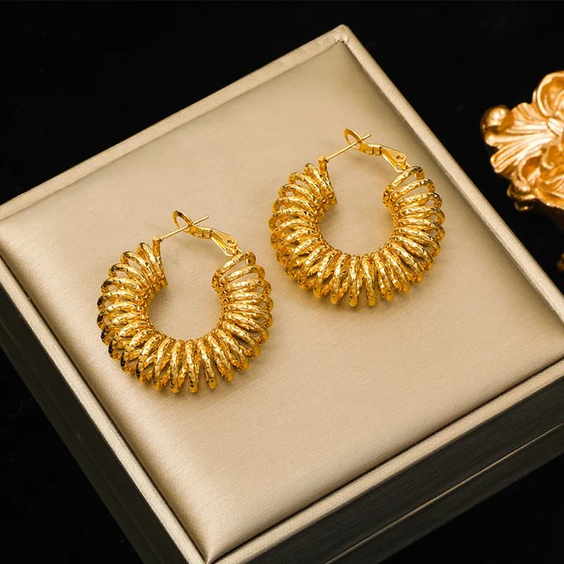 Geometric Chunky Hoop Earrings, Gold PVD Texture