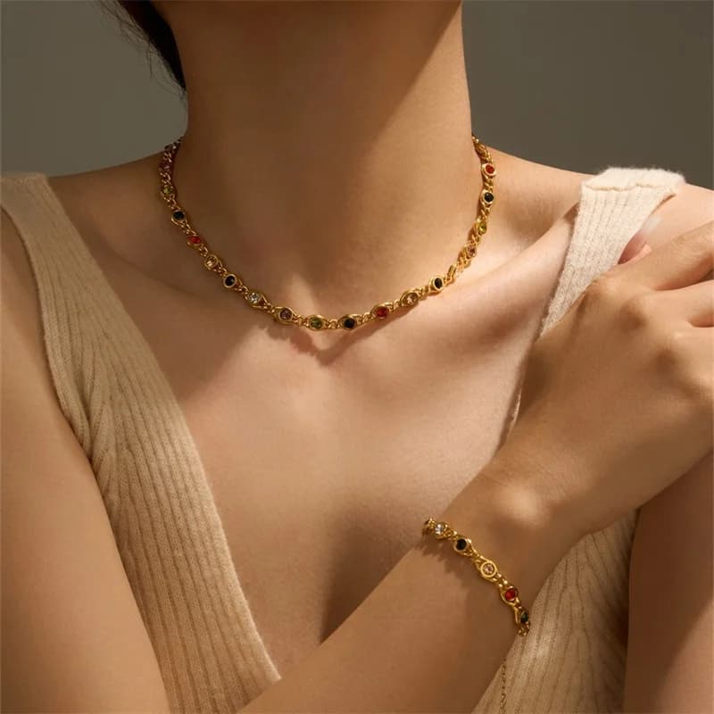 Zircon Chain Necklace and Bracelet Set