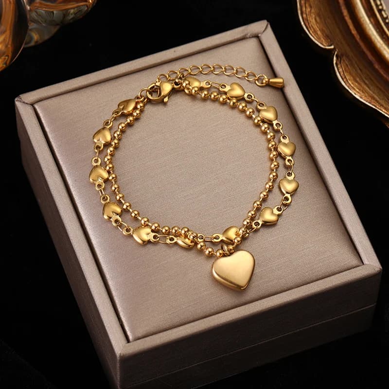 Heart and Pearl Charm Bracelet, Stainless Steel