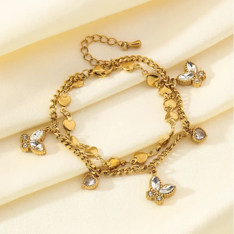 Cubic Zirconia Butterfly Chain Bracelet