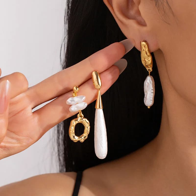 Irregular Pearl Tassel Drop Dangle Earrings